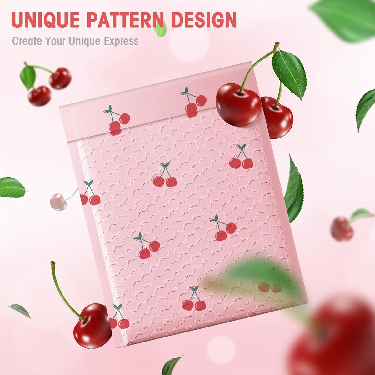 6X10" Bubble Mailers 100 Pack Cherry Pattern Pink Padded Envelopes